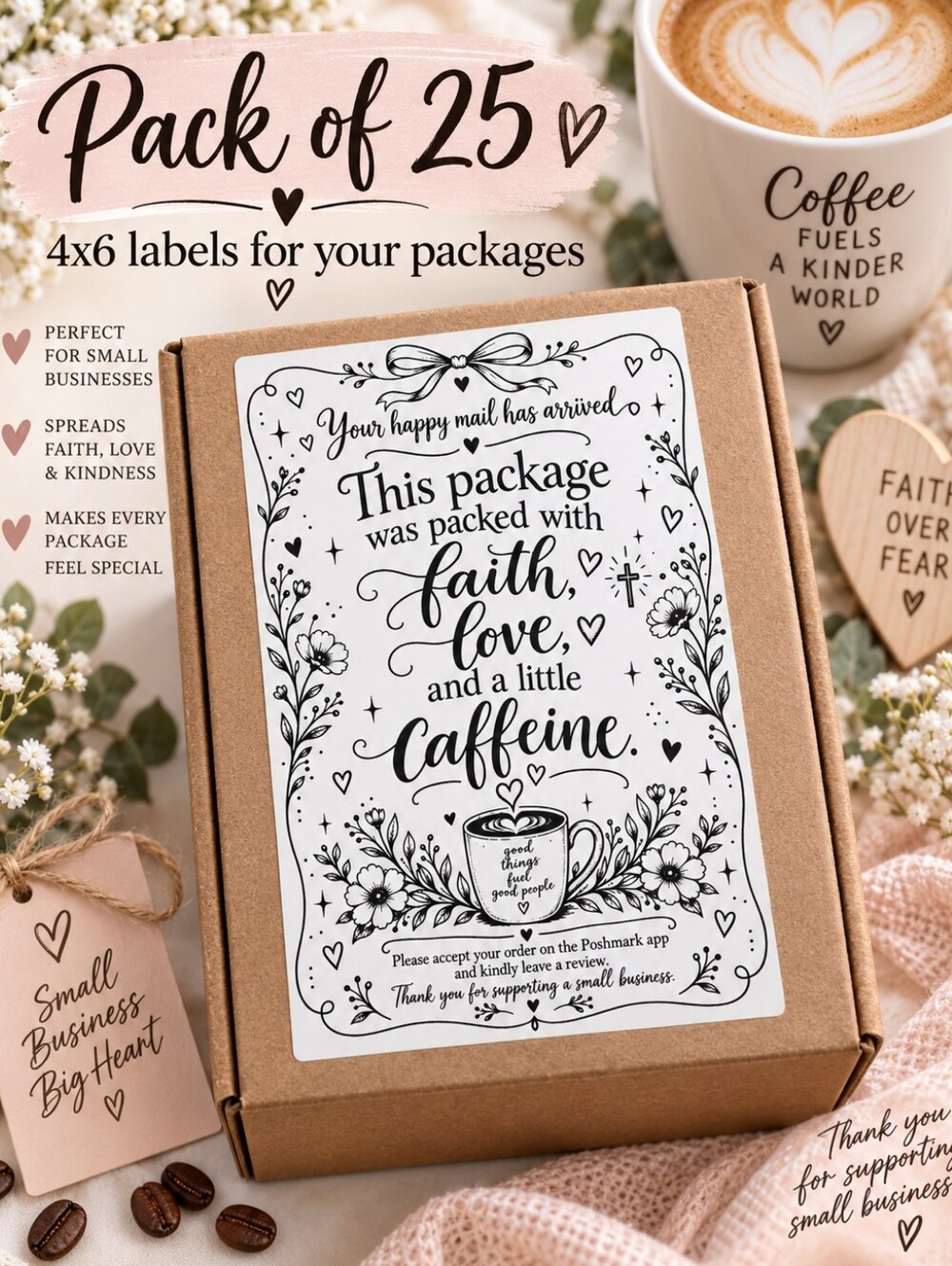 Faith Love & Caffeine 4x6 Package Labels Pack of 25